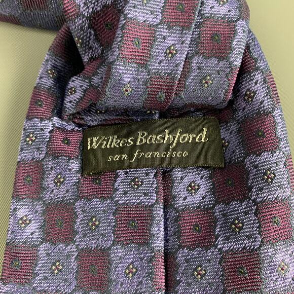 WILKES BASHFORD Purple Burgundy Square Silk Tie - Picture 4 of 4